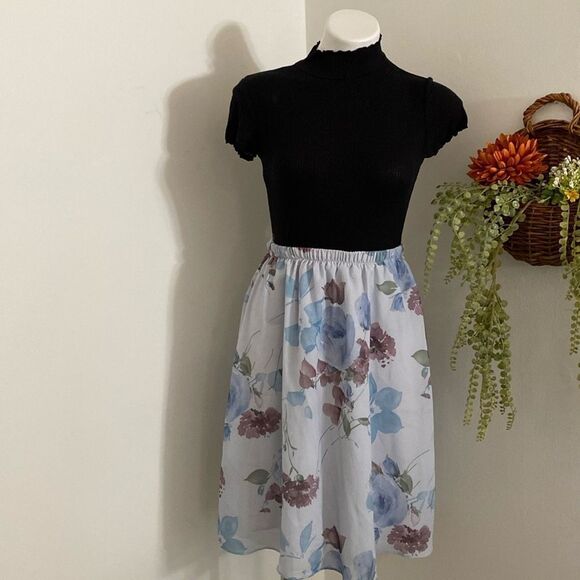 Vintage Floral Elastic Waist Skirt - Picture 1 of 4